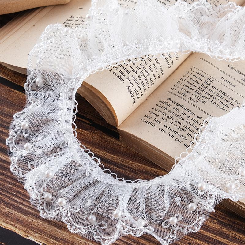 2Meters/lot 6cm Wide White Pleated Butterfly Yarn Nail Bead Lace Lolita Clothing Accessories Decorative Material DIY Collar Lace