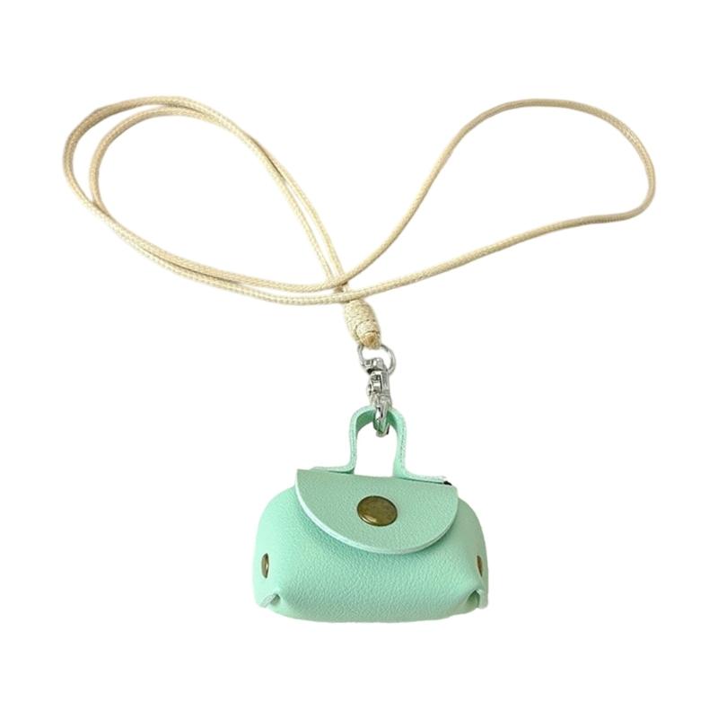 

Colorful PU Leather Necklace Bag Pendant Necklace For Women Spring Inspired Long Neck Strap With Dopamine Hues зелёный