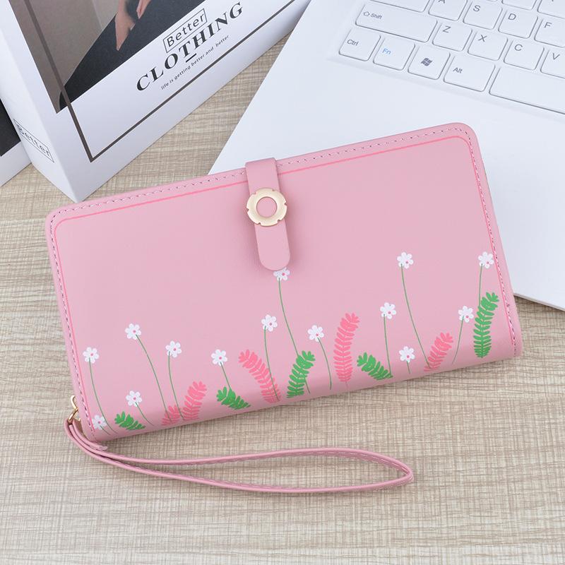 

Floral Print Women s wallet Solid color Fashion coin purse Buckle Purse Mini Ladies Money Clip Women s long zippered soft wallet