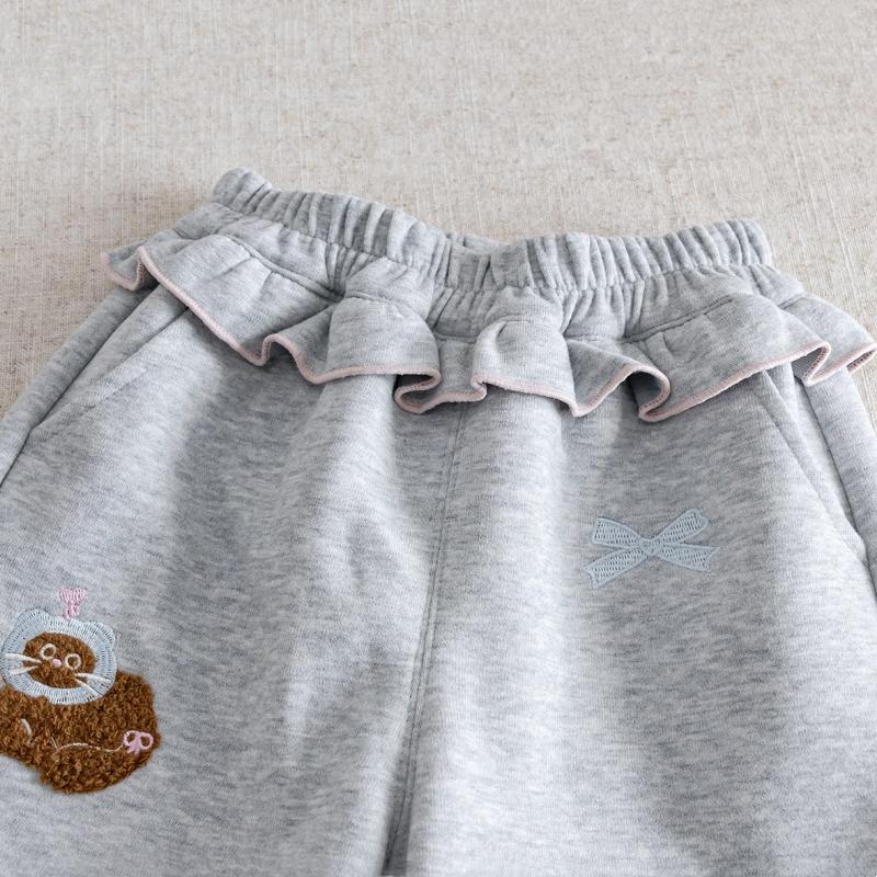 New Autumn Baby Girls' Grey Casual Sports Pants Cute Cartoon Embroidered Loose Versatile Pants Korean Children's Trousers
