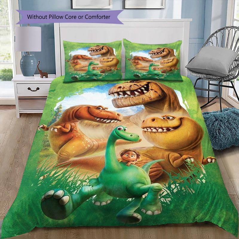 Cartoon Dinosaur Jungle Family Scene Print 3‑Pieces Duvet Cover Set Anime Bedding Without Pillow Core or Comforter