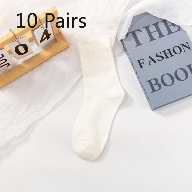 

10 пар белых махровых носков, женские хлопковые носки до середины икры, модные весенне-осенние стили, летние свободные длинные носки с лунным пряником, осенне-зимние 10 pairs молочный белый