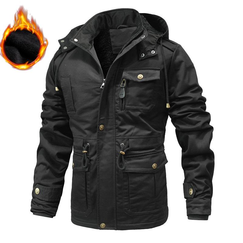 

Зимние парки с капюшоном, длинные и теплые, флисовые пуховики, уличные куртки в стиле милитари, повседневные куртки для мужчин, много карманов XS чёрный