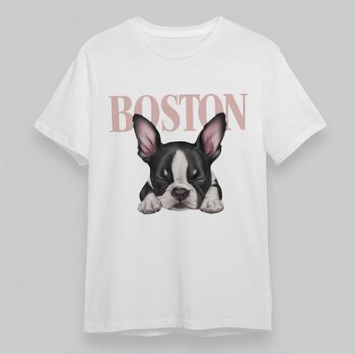 Women's Classic T-Shirt Boston Terrier Pet Tee Short Soft Cotton White Oversize