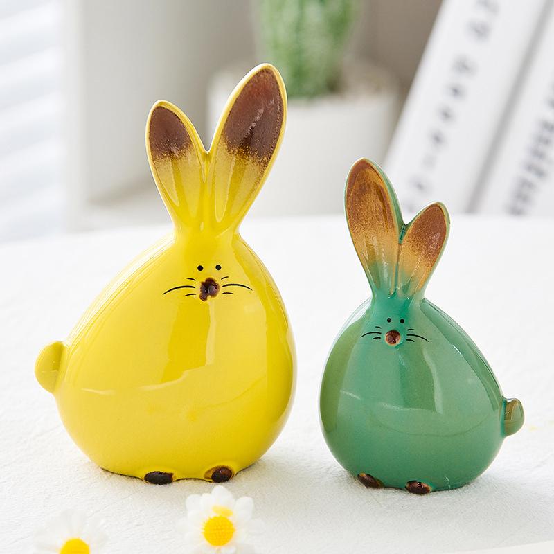 Long Eared Bunny Sculpture Ornaments Desktop Ceramic Easter Rabbit Bunny Figure Cute Home Decorations