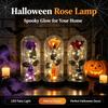 Halloween Rose Accent Light, Cloche Glass Cover with Warm String Lights for Window Ledges and Entry Tables at 