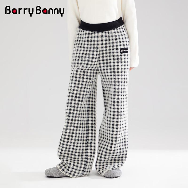 BARRY BANNY Girls' Plaid Wide-Leg Faux Mink Velvet Pants