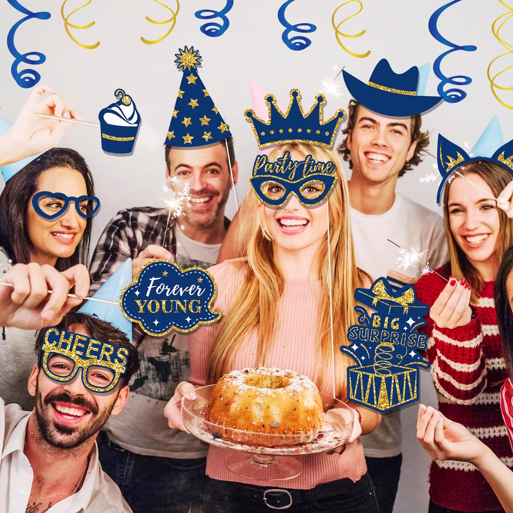 36pcs Happy Birthday Party Photo Booth Props Shimmer Powder Funny Glasses Lips Hat DIY Photo Shoot Prop Photobooth Accessories