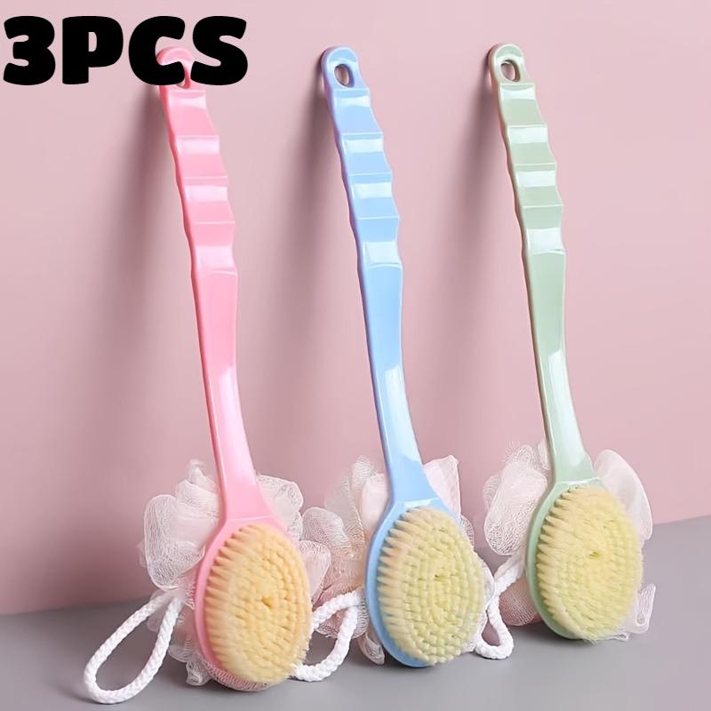 2-in-1 Bath Soft Brush Long Handle Shower Body Brush Back Scrubber Anti Slip with Hanging Hole for Body Bathroom Shower Cleaning