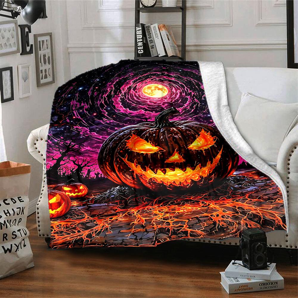 1pc Halloween Pumpkin Blanket, Lightweight Flannel Throw Blanket for Sofa, Bed, Travel, Camping, Living Room, Office, Couch, Chair, and Bed