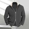 Yousheng Men Knitted Sweater Stand Collar Zipper Closure Solid Color Cardiagn Knitwear Long Sleeves Thick Sweater Jacket for Casual Business Wear