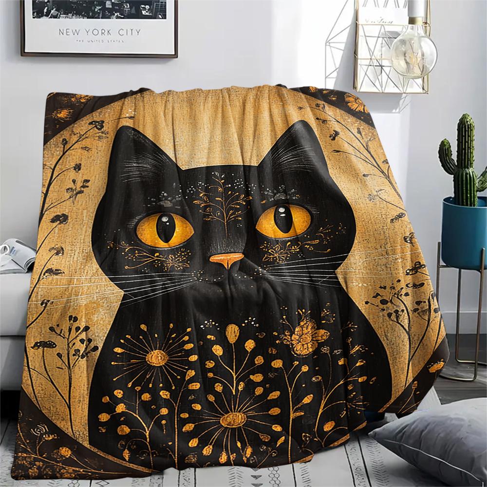 Tabby Cat Print Flannel Blanket, High quality Comfortable for All Seasons, Home Decor, Warmth and Comfort, Perfect for Christmas Gifts