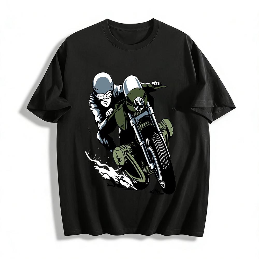 

Vintage Motorcyclist Print Mens Casual Tee Cool Biker Culture Top Pure cotton T-shirt XXS