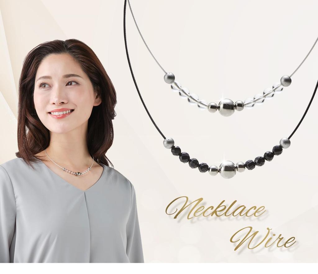 Phiten Black Onyx Wire Necklace, 40cm, Natural Stone, Wire Type, Men's and Women's, Lightweight, Metax, Health Accessory, Includes Case, Perfect Gift