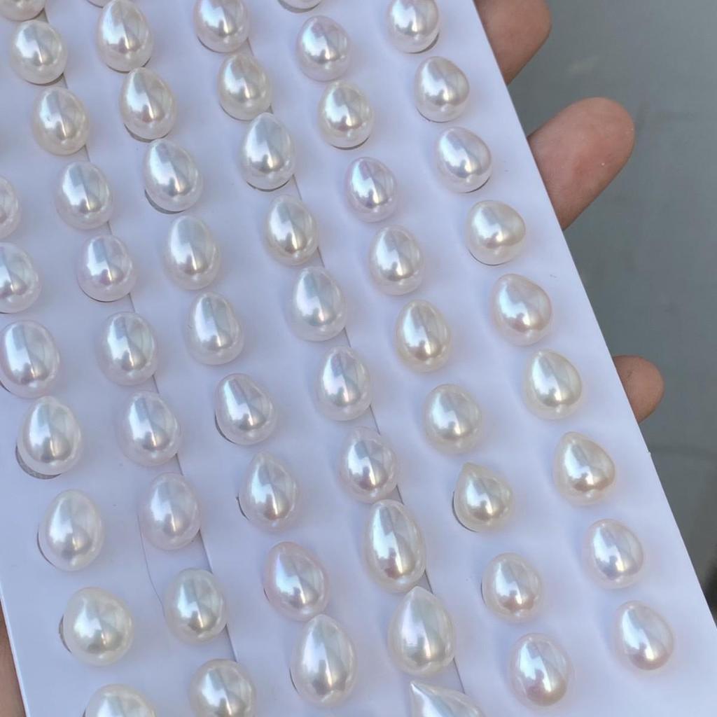 Natural Freshwater Nucleus-Free Teardrop Pearl Beads, Half-Drilled for Handmade DIY Crafts