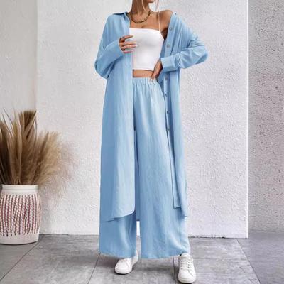 Plus Size Loose Long Sleeve Shirt & Wide Leg Pants Two-Piece Set for Spring/Autumn