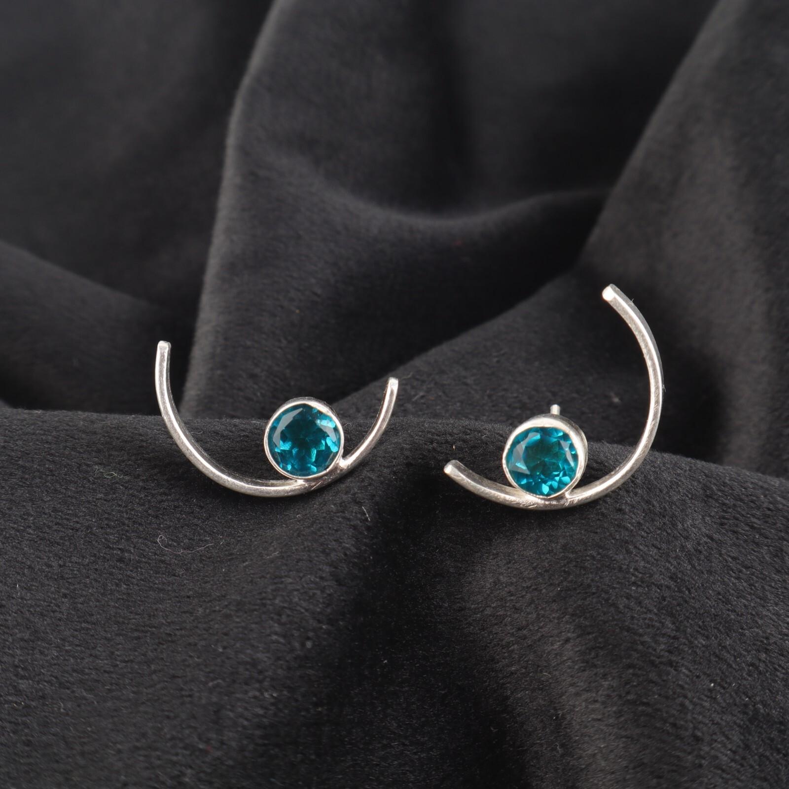 

Round Apatite Stone Stud Sisters Gift Handcrafted Boho Earrings Sterling Silver EE-145-8
