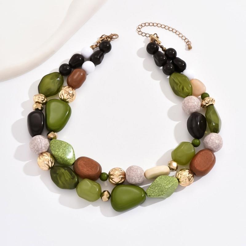 Artistic Vintage Inspired Thick Beaded Collar Necklace Featuring Mixed Charm And Adjustable Closure Design Jewelry