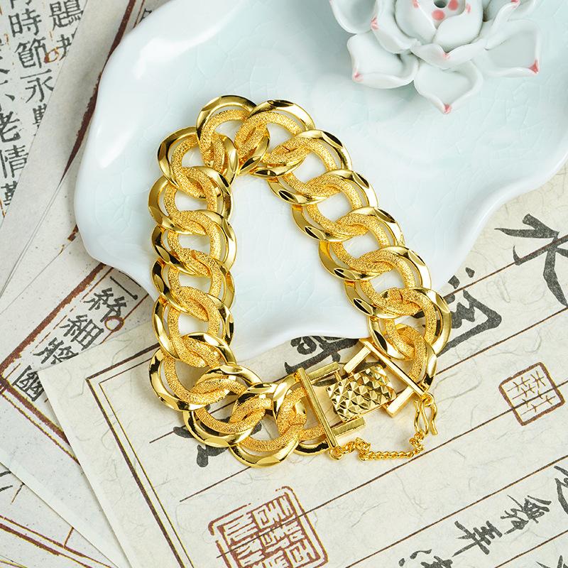 Men s Wide Lock Double Ring Bracelet Retro Boss Chain Bracelet 17CM