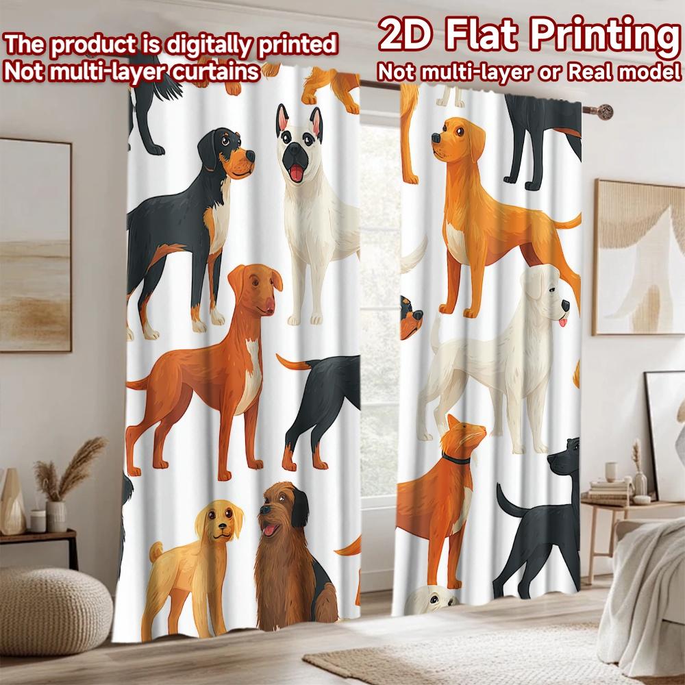 2D flat printing 2pcs Scene Curtain Dog Hound Beagle Bloodhound Digital Printed Polyester Drapes Party Decorations Use for Door