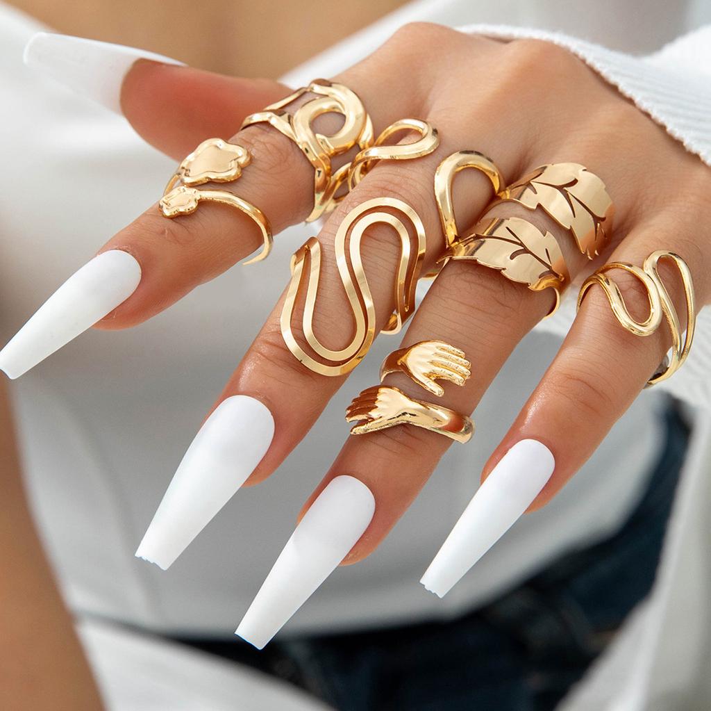 Bohemian Starfish Ring Set, Geometric Hollow Sun Flower Ring Ring for Women
