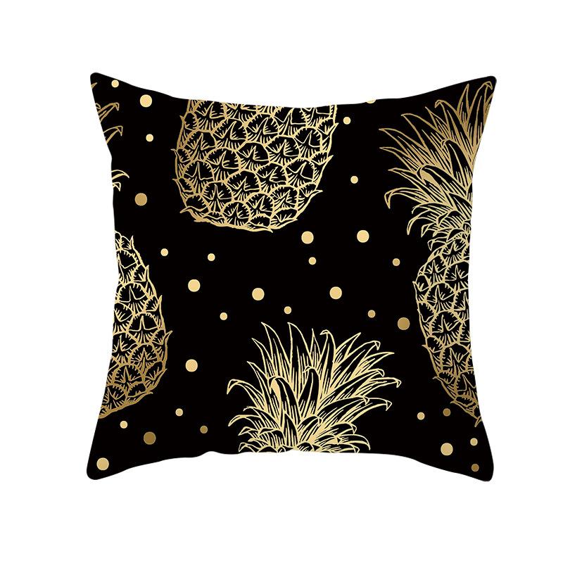 Home Furnishings Black Gold Leaf Print Cushion Cover Office Cushion Cover Waist Pillow Cover
