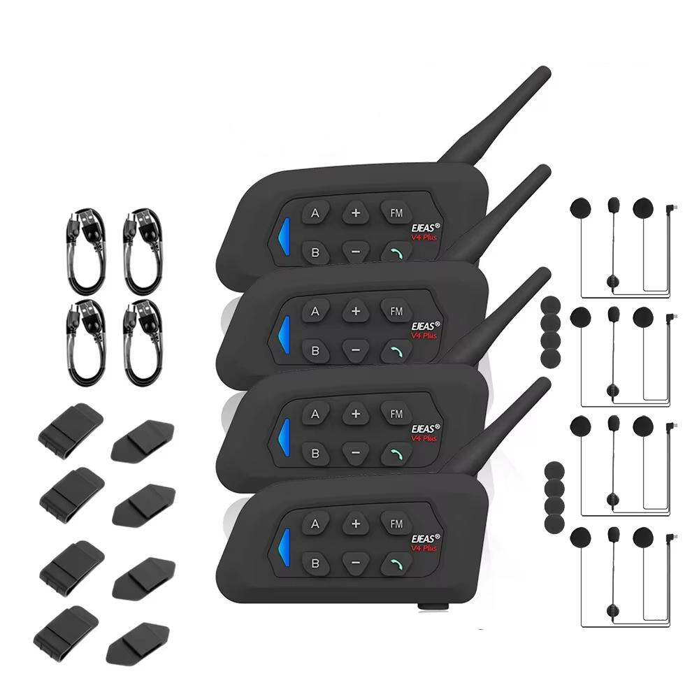 EJEAS 4PCS V4 Plus Motorcycle Helmet Intercom Bluetooth Headset Wireless Full Duplex Waterproof FM Radio Group Talking Interphon
