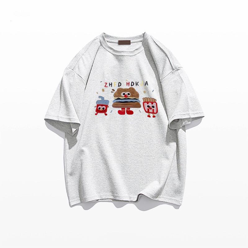 

Женская серая хлопковая футболка оверсайз - Новый дизайн свободного кроя 2025 M серый/белый