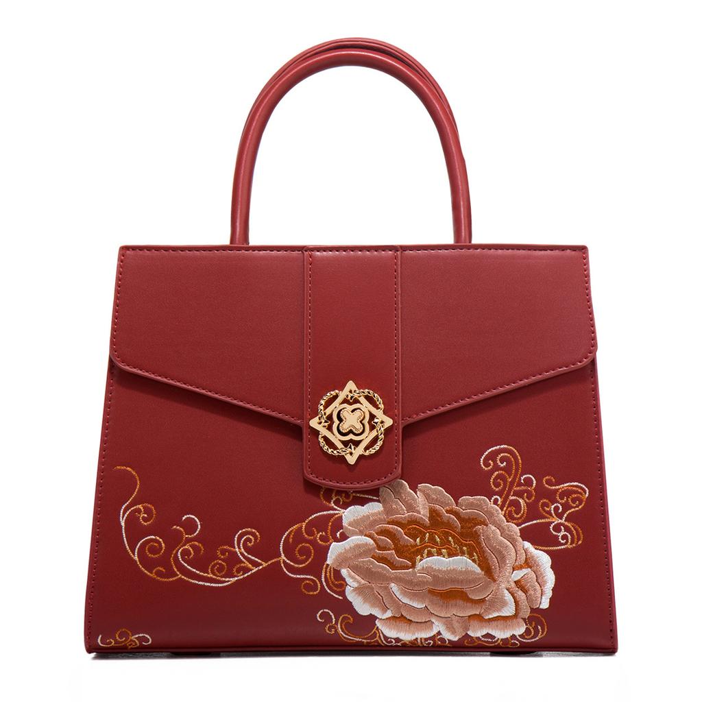 Chinese-style Peony Embroidery Handbag for Women 2024, Red Bridal Handbag, High-end Handbag for Middle-aged Mothers, Wedding Bag