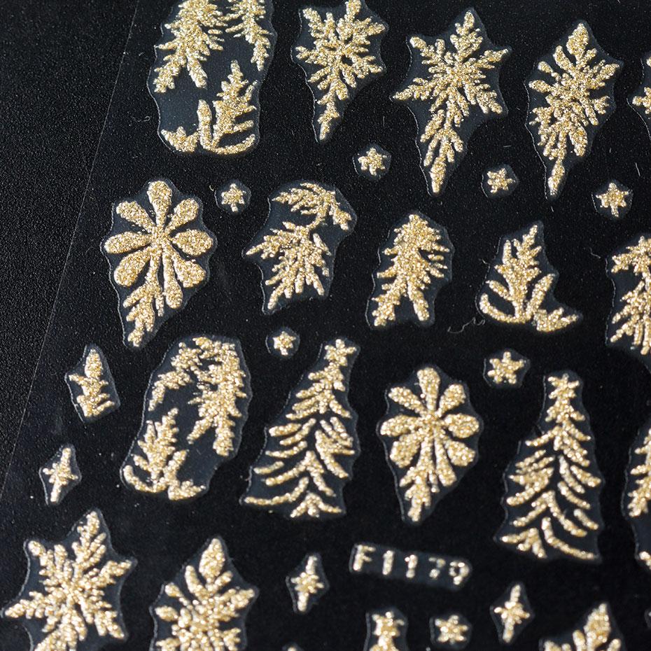 2PCS Golden Glitter Leaf Nail Art Stickers Shinny Christmas Trees Snowflake Sliders Winter Leaves Manicure Decor