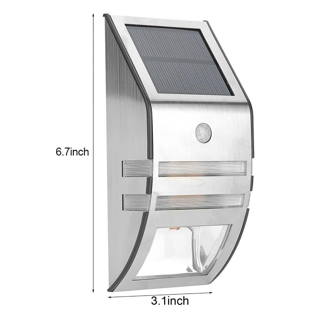 Solar Powered PIR Motion Sensor 2 LED Path Wall Light Garden Security Lamps Silver Pure White