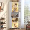 White Corner Cabinet with Lacquer Coating & LED Lighting – Multifunctional Chest of Drawers for Living Room, Bookshelf, Bathroom, Bedroom, Dining Room