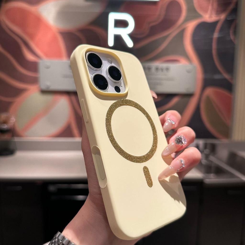 Large Hole Glitter Liquid Silicone Magnetic Mobile Phone Case Is Suitable for Apple 17PROMAX Trend 14 Skin Feeling 15 Girly Style