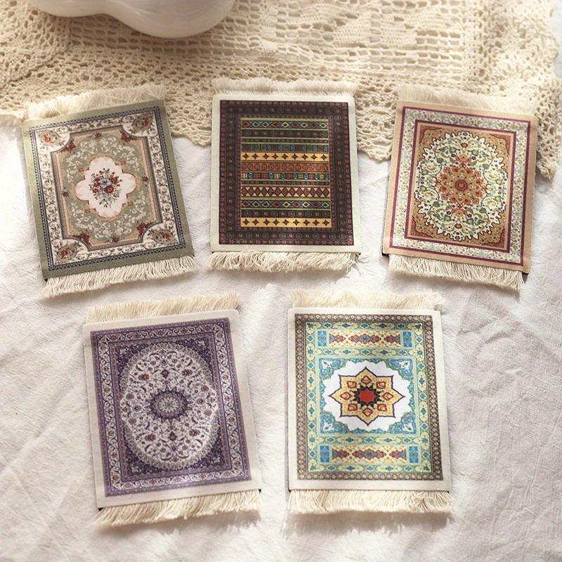 Coasters Cup Pad Persian Mini Woven Rug Mat Mousepad Carpet Ethnic Pattern Cup Laptop with Home Office Table Decor Craft Table