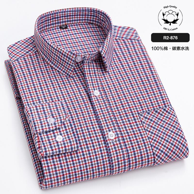 New Spring Autumn 100% Cotton Flannel Plaid Mens Shirts Casual Long Sleeve Regular Fit Home Dress Shirts For Man Clothes 6XL 5XL