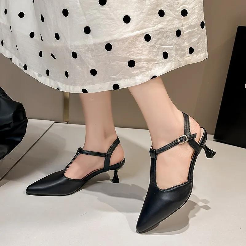

Fashion High Heel Pointed Back Air Sandals for Women French Bare Color High Quality Women Shoes Low Heel Sandalias De Mujer Zapatos 43