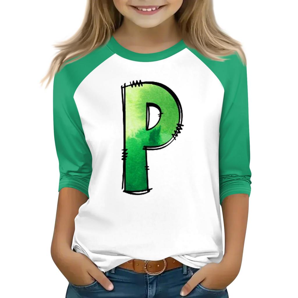 Oberteile für junge Mädchen von 4–16 Jahren, Rundhalsausschnitt, 3/4-Ärmel, T-Shirts, trendige Oberteile, Outfit-T-Shirts