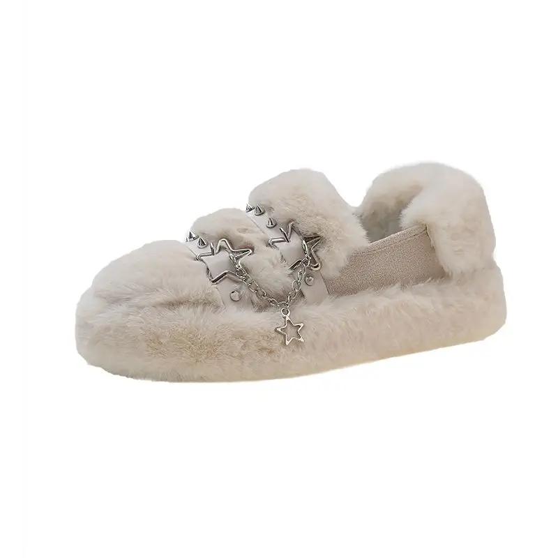 Fashion 2024 New Winter Women Slippers Warm Plush Outside Ladies Shoes Soft Thick Sole Home Non-slip Slides Fluffy Platform Cotton Shoes