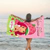 1pc Princess Strawberry Beach Towel with Custom Name, Beach and Seaside Swimming Pool Equipment, Fashion Pattern, Rectangular, Travel Essential