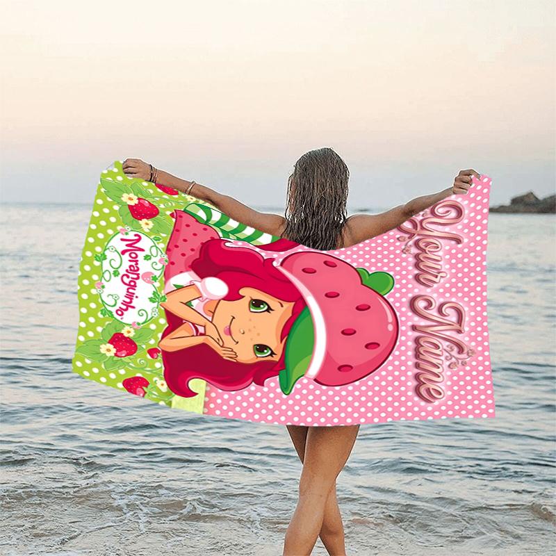 1pc Princess Strawberry Beach Towel with Custom Name, Beach and Seaside Swimming Pool Equipment, Fashion Pattern, Rectangular, Travel Essential