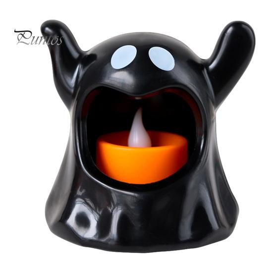 Halloween Home Ornament Ghost Candle Holder with LED Candle, Cute Tea Light Night Holder, Spooky Tabletop Decoration for Indoor Decor, Holiday