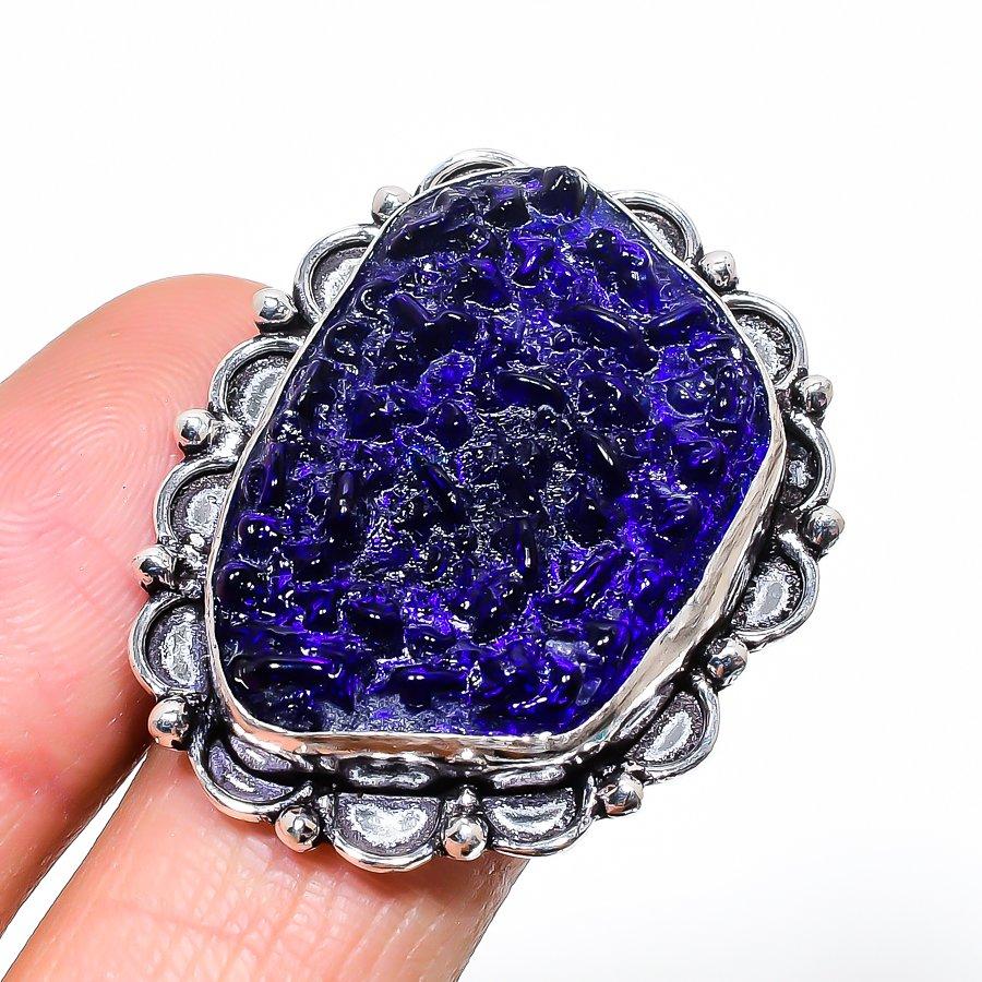 

Natural Blue Moldavite Quartz 925 Sterling Silver Jewelry Ring Size 9 F1U25