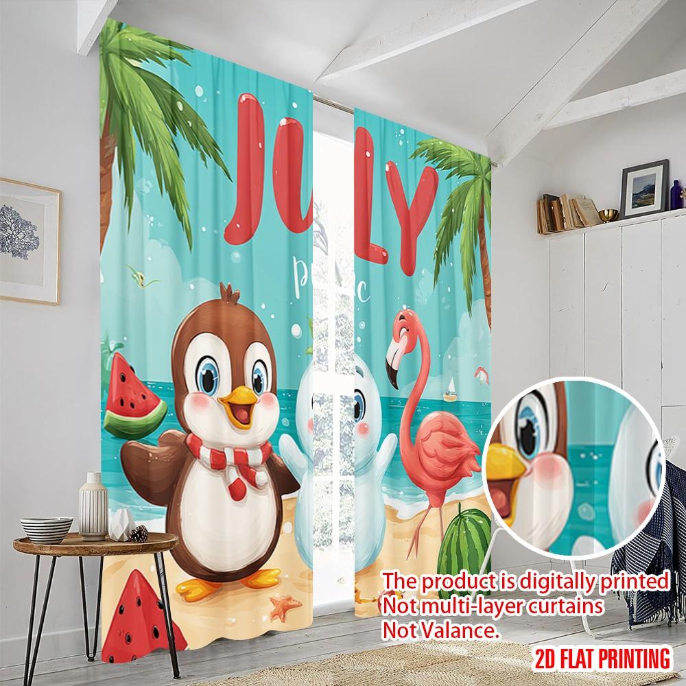 2 szt., Zasłony wzorzyste z nadrukiem płaskim 2D Flamingo i Bałwan Tropikalny Ocean Poliester (bez pręta) Dekoracje Do Domu dla