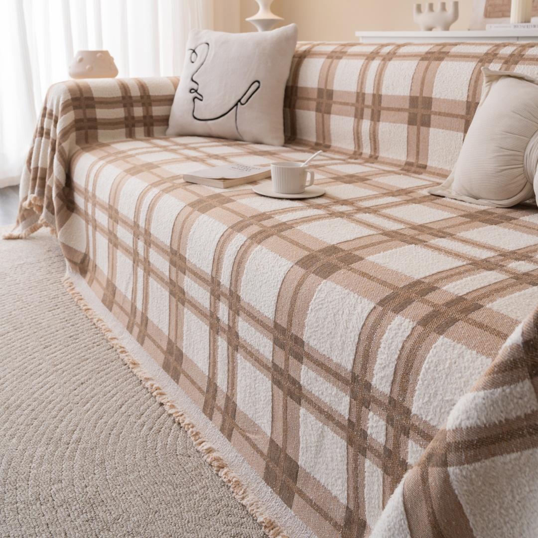 

1pc Thick Fluffy Jacquard Sofa Towel with Tassels, for Living Room Couch Decor Cozy Leisure Blanket Sofa Cover 180x90cm