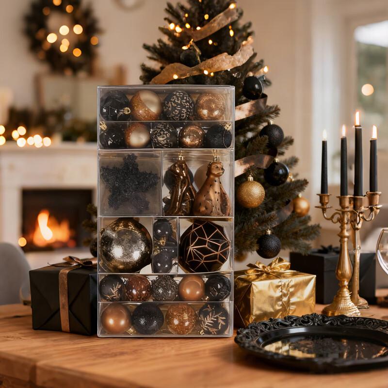 

Розкішний набір різдвяних прикрас чорного та золотого кольорів