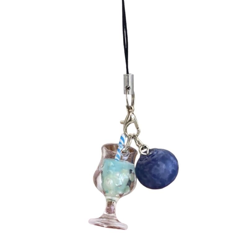 Miniature Drink Cup Keychain with Fruit Pendant Beaded Keyring Bag Accessories Gift for Women and Girls