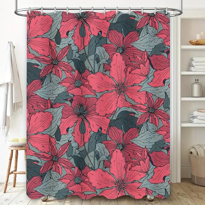 

Rustic Bath Decorpink Floral Shower Curtain Set With Black Edges For Bathroom Decorations W60H190(CM)-1 Pcs