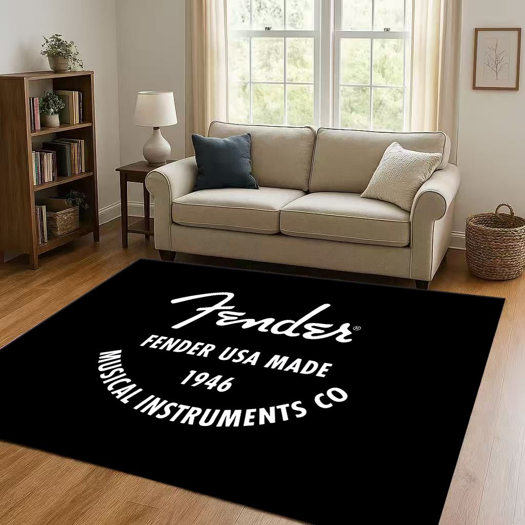 3D F Fender Guitar Musical Instrument Sign Living Room Non Slip Area Rug Carpet for Bedroom Sofa,Easy Clean Home Decor Doormat