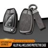 Metal Leather Car Key Case For Hyundai Solaris 2 Elantra I30 I35 I40 Tucson Kona     Key Chain Accessories