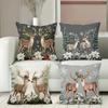2D Flat Printing Christmas Deer Pillows With Snowflake And Flowers Polyester Pillowcase, Sofa Decorative Cushion Cov